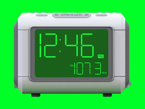 Radio clock-alarm clock on an green background. 3d rendering. — Stock Photo, Image