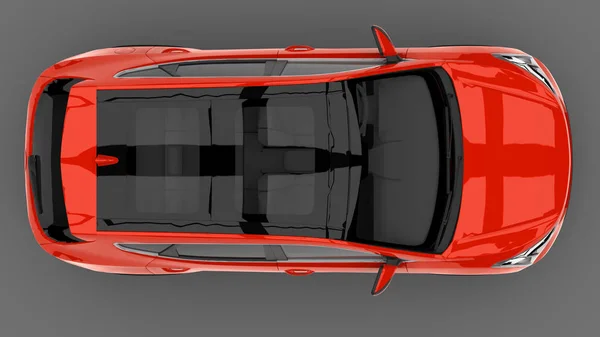 Kompakt városi crossover piros szín egy szürke háttér. 3D-leképezés. — Stock Fotó