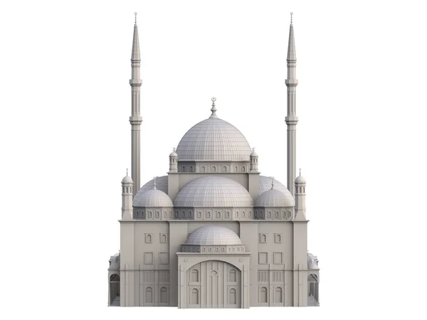 Duży Meczet muzułmański, trójwymiarowy raster ilustracja z linii konturu, podkreślając szczegóły budowy. renderowania 3D. — Zdjęcie stockowe
