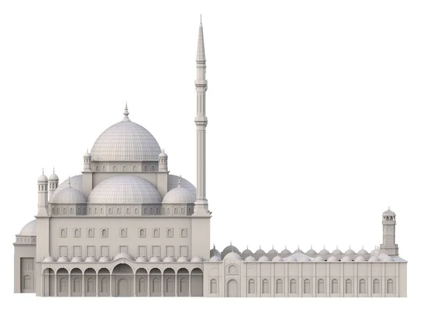 Egy nagy muszlim mecset, egy háromdimenziós raszteres illusztráció szintvonalak, kiemelve a szerkezeti részletek. 3D-leképezés. — Stock Fotó