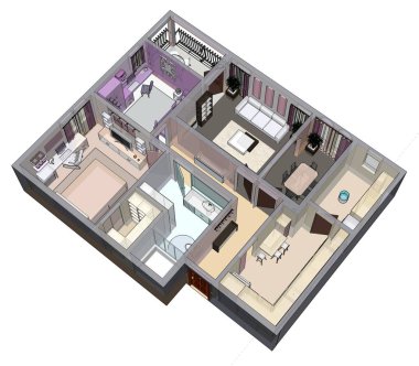 Daire veya ev planı. 3D renderig.