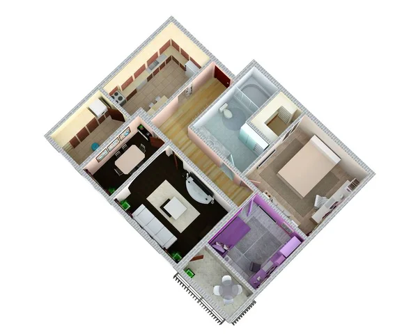 Κάτοψη του διαμερίσματος ή του σπιτιού. 3D renderig. — Φωτογραφία Αρχείου
