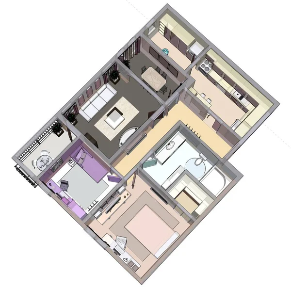 Rzut mieszkania lub domu. 3D renderig. — Zdjęcie stockowe