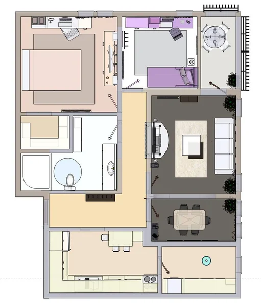 Plano de chão do apartamento ou casa. Renderig 3d . — Fotografia de Stock