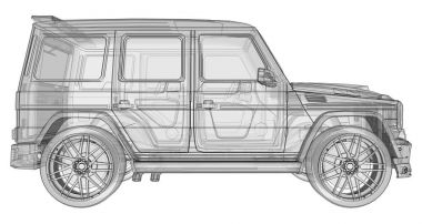 Raster araba Mercedes-Benz G-sınıfı üç boyutlu Illustration. Studio Brabus arttırılmış güç ve agresif spor tasarım ile arabadan sürümünü ayarlama. 3D render.