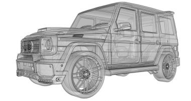 Raster araba Mercedes-Benz G-sınıfı üç boyutlu Illustration. Studio Brabus arttırılmış güç ve agresif spor tasarım ile arabadan sürümünü ayarlama. 3D render.