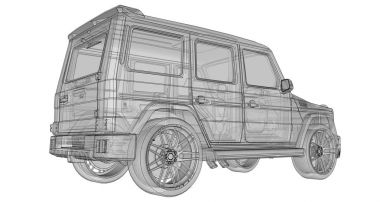 Raster araba Mercedes-Benz G-sınıfı üç boyutlu Illustration. Studio Brabus arttırılmış güç ve agresif spor tasarım ile arabadan sürümünü ayarlama. 3D render.