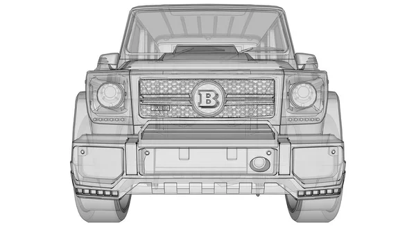 Raster tredimensionell illustration av bil Mercedes-Benz G-klass. Tuning version av bilen från den Studio Brabus med ökad kraft och aggressiva sport design. 3D-rendering. — Stockfoto