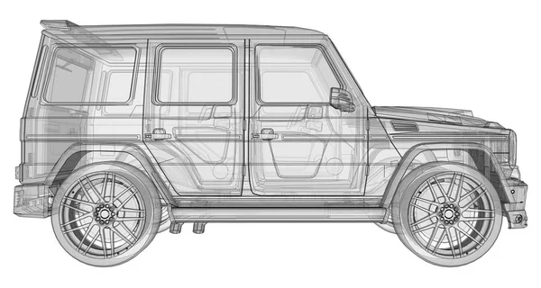 Raster three-dimensional illustration of the car Mercedes-Benz G-class. Tuning version of the car from the Studio BRABUS with increased power and aggressive sports design. 3d rendering. — Stock Photo, Image