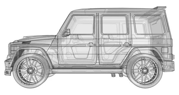 Raster araba Mercedes-Benz G-sınıfı üç boyutlu Illustration. Studio Brabus arttırılmış güç ve agresif spor tasarım ile arabadan sürümünü ayarlama. 3D render. — Stok fotoğraf