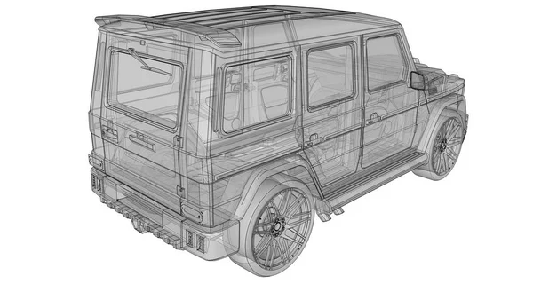 Raster ilustração tridimensional do carro Mercedes-Benz G-class. Versão de ajuste do carro do Studio BRABUS com maior potência e design desportivo agressivo. Renderização 3d . — Fotografia de Stock