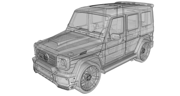 Raster ilustración tridimensional del coche Mercedes-Benz clase G. Versión de sintonía del coche del Studio BRABUS con mayor potencia y diseño deportivo agresivo. renderizado 3d . — Foto de Stock