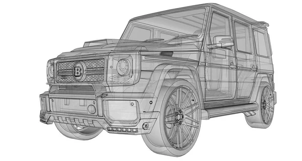 Raster trójwymiarowa ilustracja samochodu Mercedes-Benz G-Klasa. Tuning wersja samochodu z Brabus Studio z większą moc i agresywny sportowy design. renderowania 3D. — Zdjęcie stockowe