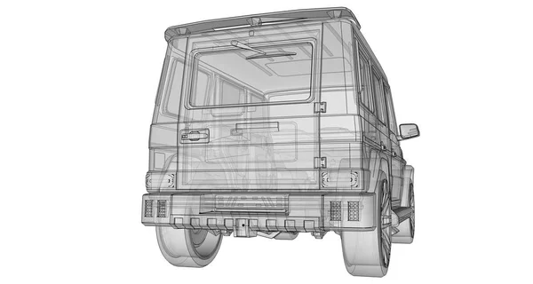 Raster trójwymiarowa ilustracja samochodu Mercedes-Benz G-Klasa. Tuning wersja samochodu z Brabus Studio z większą moc i agresywny sportowy design. renderowania 3D. — Zdjęcie stockowe