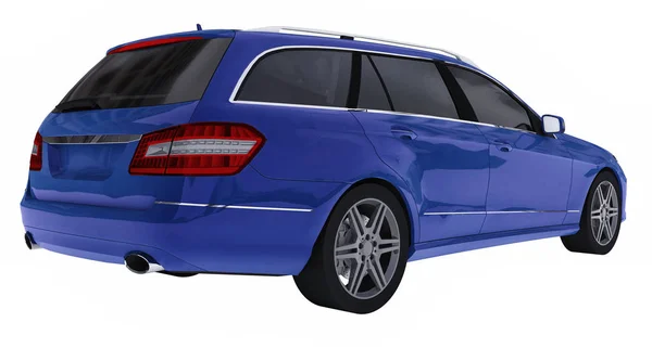 Duży niebieski rodzinny samochód sportowy i w tym samym czasie wygodną obsługę. renderowania 3D. — Zdjęcie stockowe