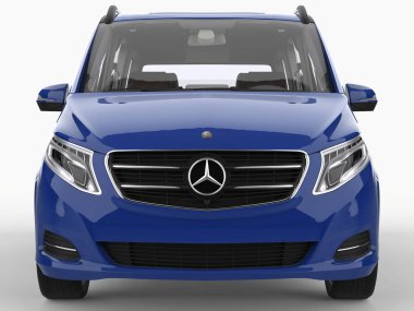 Mercedes-Benz V-sınıf beyaz zemin üzerine mavi. Üç boyutlu raster resim. 3D render.