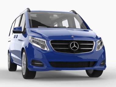 Mercedes-Benz V-sınıf beyaz zemin üzerine mavi. Üç boyutlu raster resim. 3D render.