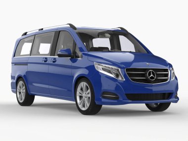 Mercedes-Benz V-sınıf beyaz zemin üzerine mavi. Üç boyutlu raster resim. 3D render.