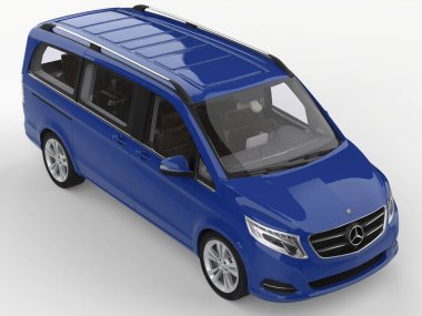 Mercedes-Benz V-sınıf beyaz zemin üzerine mavi. Üç boyutlu raster resim. 3D render.