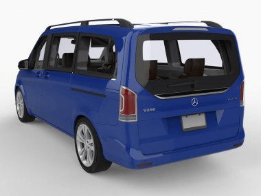 Mercedes-Benz V-sınıf beyaz zemin üzerine mavi. Üç boyutlu raster resim. 3D render.