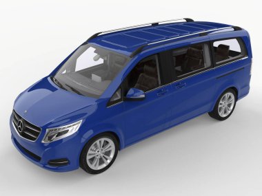 Mercedes-Benz V-sınıf beyaz zemin üzerine mavi. Üç boyutlu raster resim. 3D render.