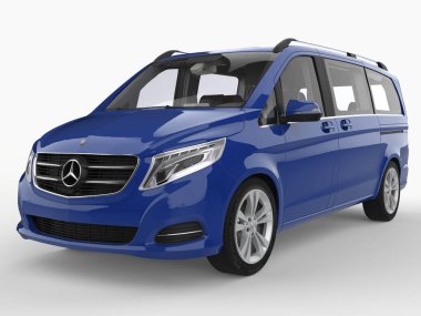 Mercedes-Benz V-sınıf beyaz zemin üzerine mavi. Üç boyutlu raster resim. 3D render.