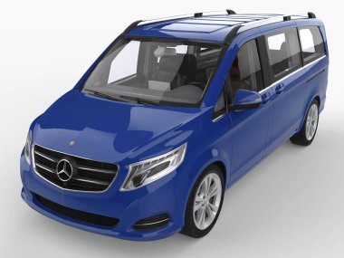 Mercedes-Benz V-sınıf beyaz zemin üzerine mavi. Üç boyutlu raster resim. 3D render.