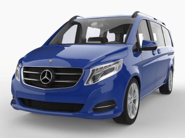 Mercedes-Benz V-sınıf beyaz zemin üzerine mavi. Üç boyutlu raster resim. 3D render.