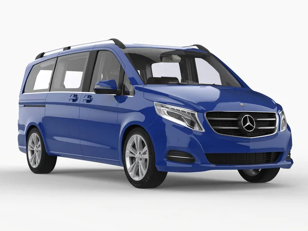 Classe V Mercedes-Benz bleue sur fond blanc. Illustration matricielle en trois dimensions. Rendu 3d . — Photo