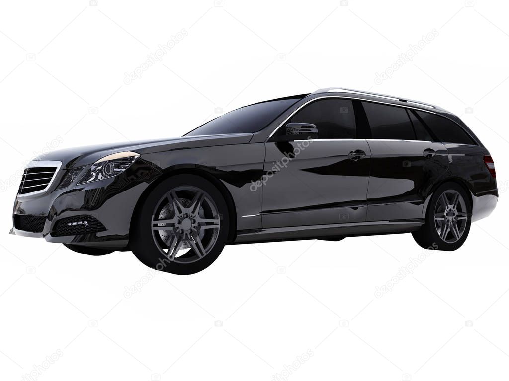 Large black family business car with a sporty and at the same time comfortable handling. 3d rendering.