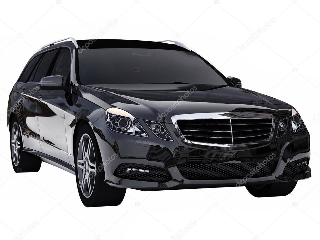 Large black family business car with a sporty and at the same time comfortable handling. 3d rendering.