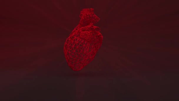 Corazón Rojo Del Polígono Late Computadora Gráficos Tridimensionales Rotación Lenta — Vídeos de Stock