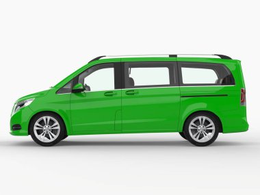 Yeşil Mercedes-Benz V sınıf beyaz zemin üzerinde. Üç boyutlu raster resim. 3D render.