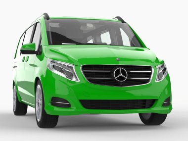 Yeşil Mercedes-Benz V sınıf beyaz zemin üzerinde. Üç boyutlu raster resim. 3D render.
