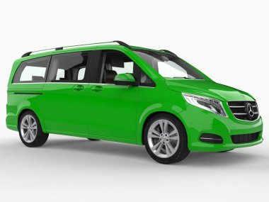 Yeşil Mercedes-Benz V sınıf beyaz zemin üzerinde. Üç boyutlu raster resim. 3D render.