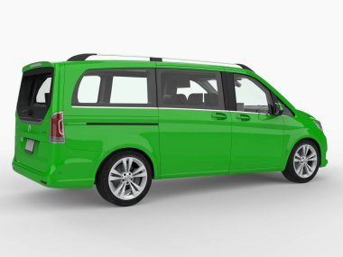 Yeşil Mercedes-Benz V sınıf beyaz zemin üzerinde. Üç boyutlu raster resim. 3D render.