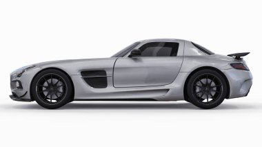 Mercedes-Benz Sls gri metalik renkler. Üç boyutlu raster resim. İzole araba beyaz arka plan üzerinde. 3D render.