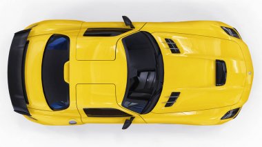 Mercedes-Benz Sls sarı. Üç boyutlu raster resim. İzole araba beyaz arka plan üzerinde. 3D render.