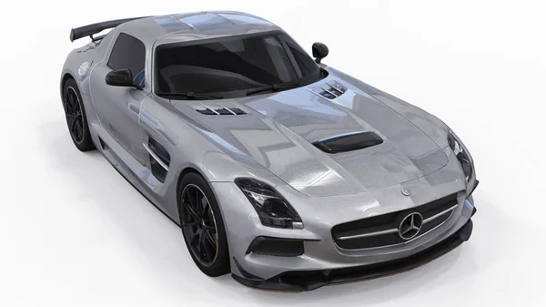 Mercedes-Benz Sls kolory szary metalizowany. Raster trójwymiarowych ilustracji. Na białym tle samochodu na białym tle. renderowania 3D. — Zdjęcie stockowe