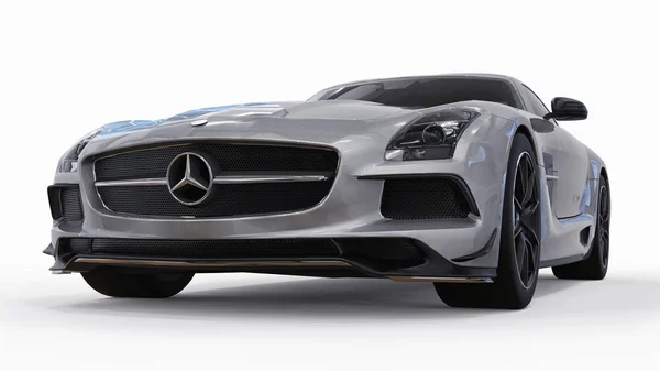Mercedes-Benz SLS couleurs gris métallique. Illustration matricielle en trois dimensions. Voiture isolée sur fond blanc. Rendu 3d . — Photo