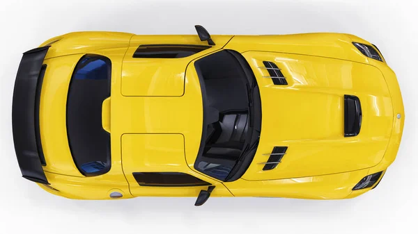 Mercedes-Benz Sls geel. Driedimensionale raster illustratie. Geïsoleerde auto op witte achtergrond. 3D-rendering. — Stockfoto