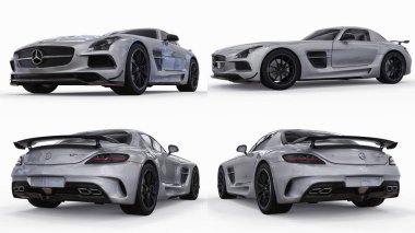 Mercedes-Benz Sls renkler gri metalik ayarlayın. Üç boyutlu raster resim. İzole araba beyaz arka plan üzerinde. 3D render.