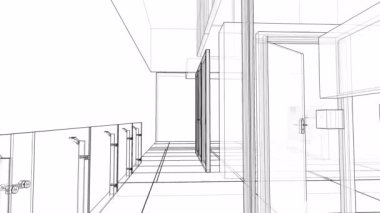 Bir bölge ve bir yüzme havuzu ile bir konut yapı inşaatı. şeffaf duvarlar içeren satırları olarak 3 boyutlu grafikleri