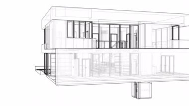 Bir bölge ve bir yüzme havuzu ile bir konut yapı inşaatı. şeffaf duvarlar içeren satırları olarak 3 boyutlu grafikleri