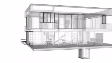 Bir bölge ve bir yüzme havuzu ile bir konut yapı inşaatı. şeffaf duvarlar içeren satırları olarak 3 boyutlu grafikleri
