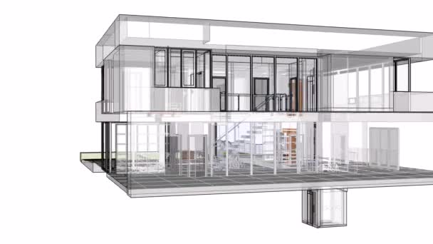 建造一座拥有土地和游泳池的住宅楼 具有透明壁线的图形 — 图库视频影像