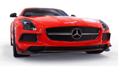 Mercedes-Benz Sls kırmızı. Üç boyutlu raster resim. İzole araba beyaz arka plan üzerinde. 3D render.