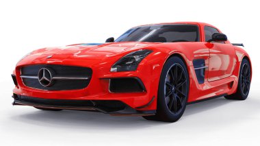 Mercedes-Benz Sls kırmızı. Üç boyutlu raster resim. İzole araba beyaz arka plan üzerinde. 3D render.