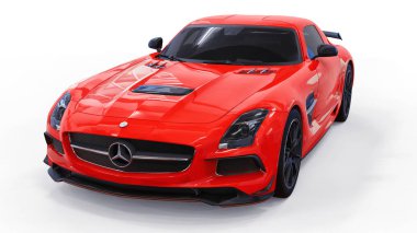 Mercedes-Benz Sls kırmızı. Üç boyutlu raster resim. İzole araba beyaz arka plan üzerinde. 3D render.