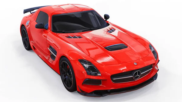 Mercedes-Benz SLS rojo. Ilustración de trama tridimensional. Coche aislado sobre fondo blanco. renderizado 3d . —  Fotos de Stock
